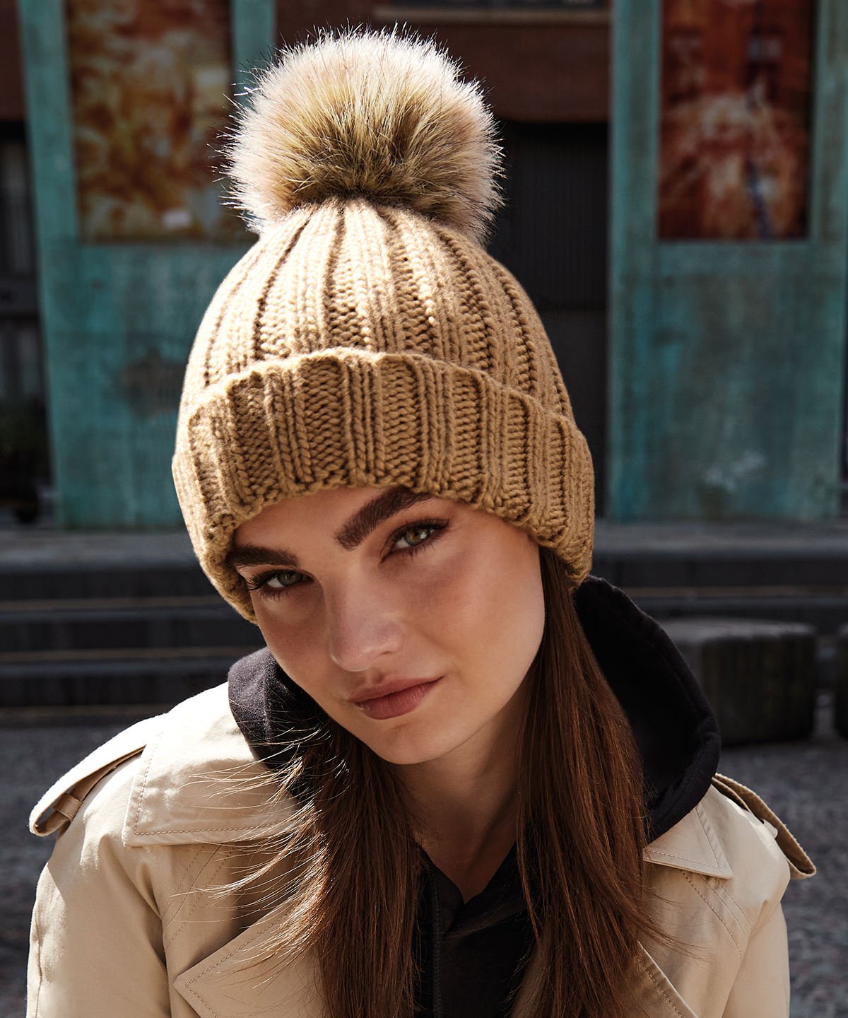 Beechfield BC412 Fur Pom Pom Chunky Beanie