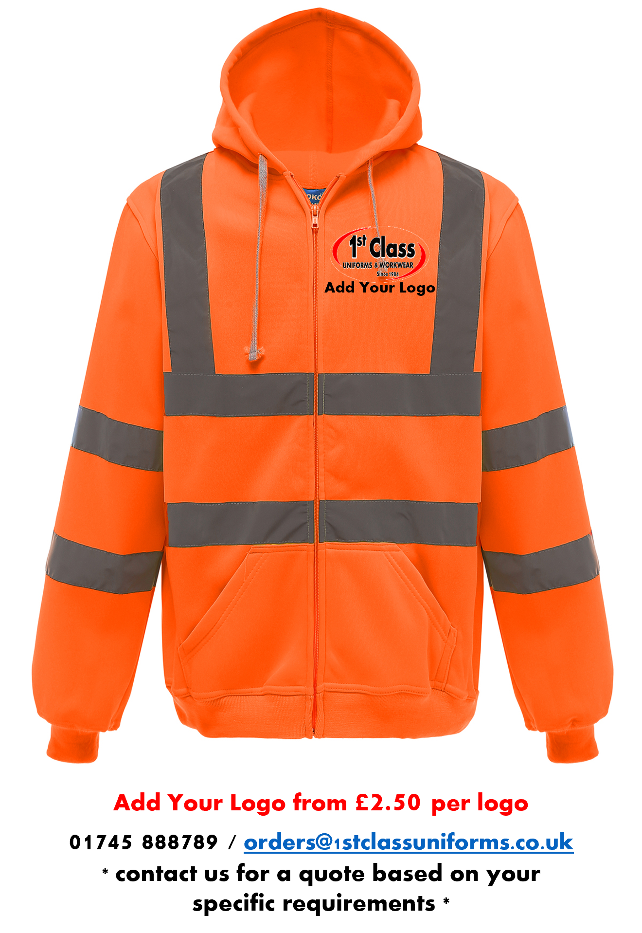 YOKO HVK07 Hi-Vis Full Zip Hoodie
