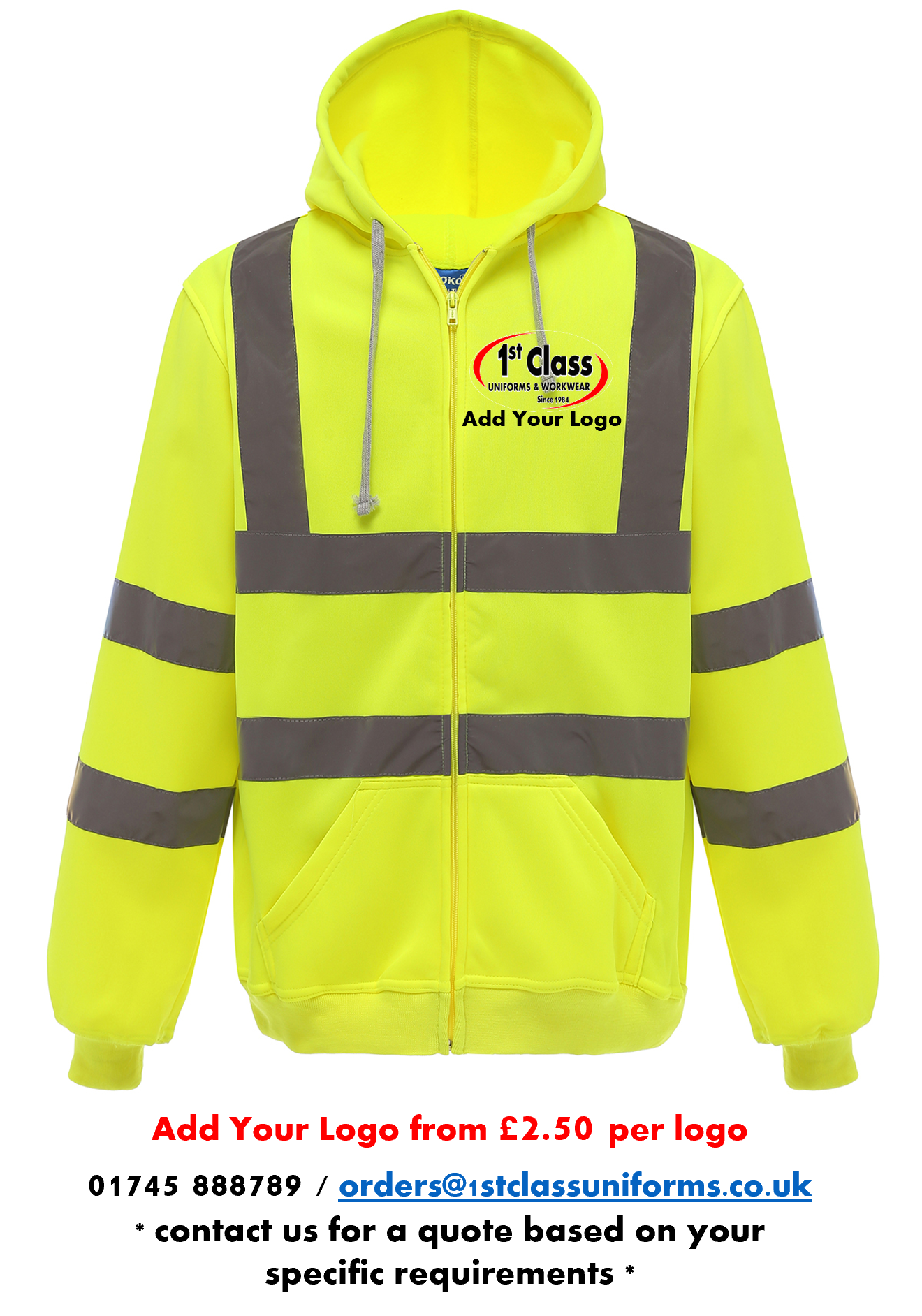 YOKO HVK07 Hi-Vis Full Zip Hoodie