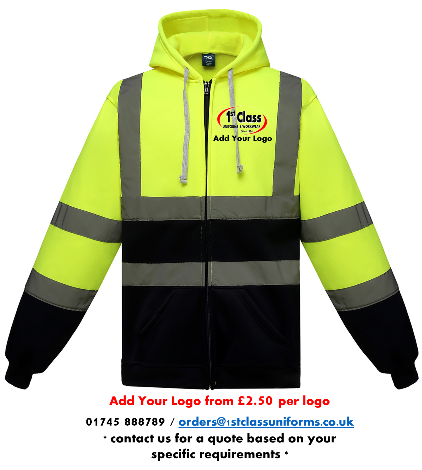 YOKO HVK07 Hi-Vis Full Zip Hoodie