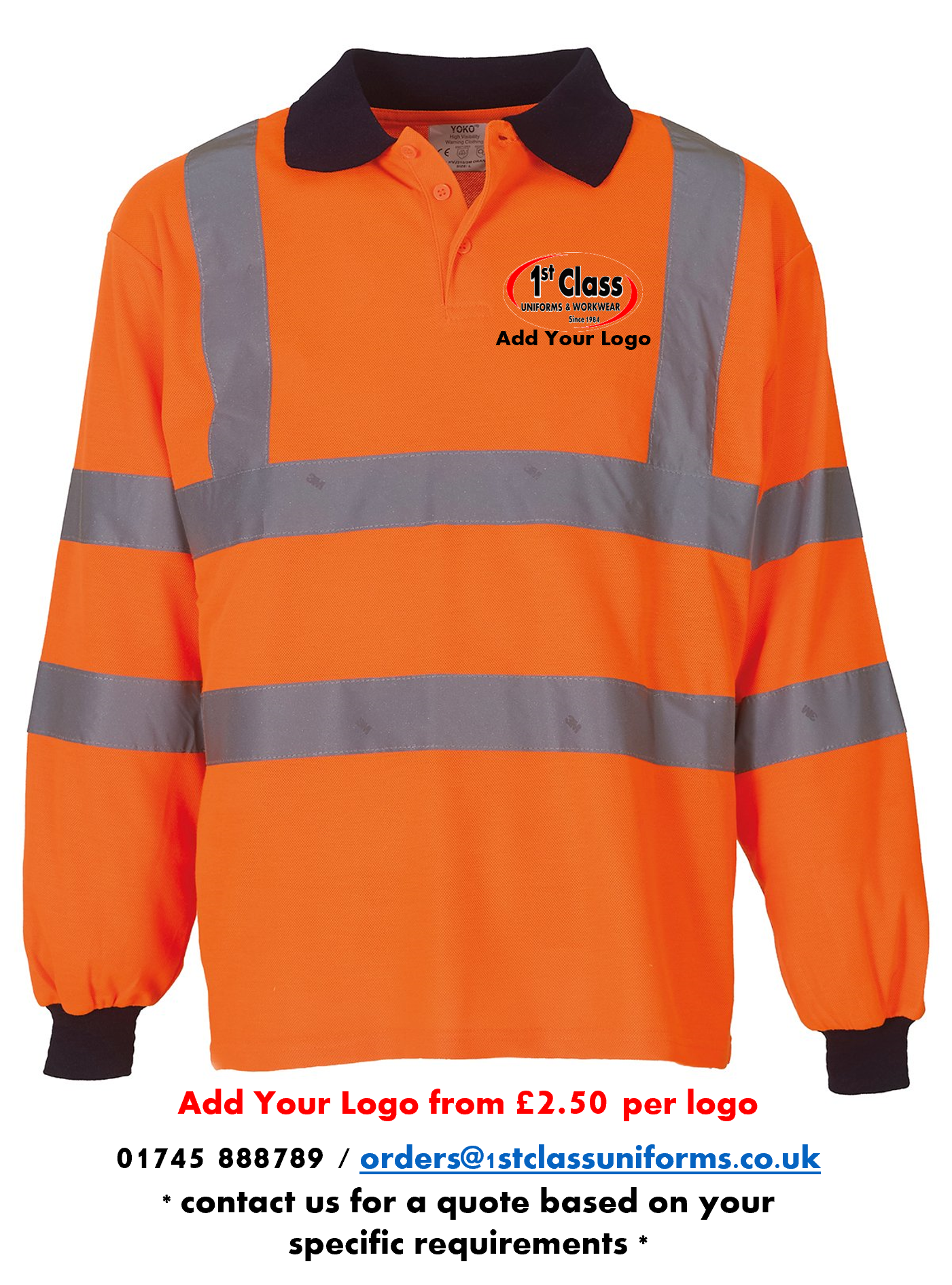 YOKO HVJ310 Hi-Vis Long Sleeved Polo Shirt