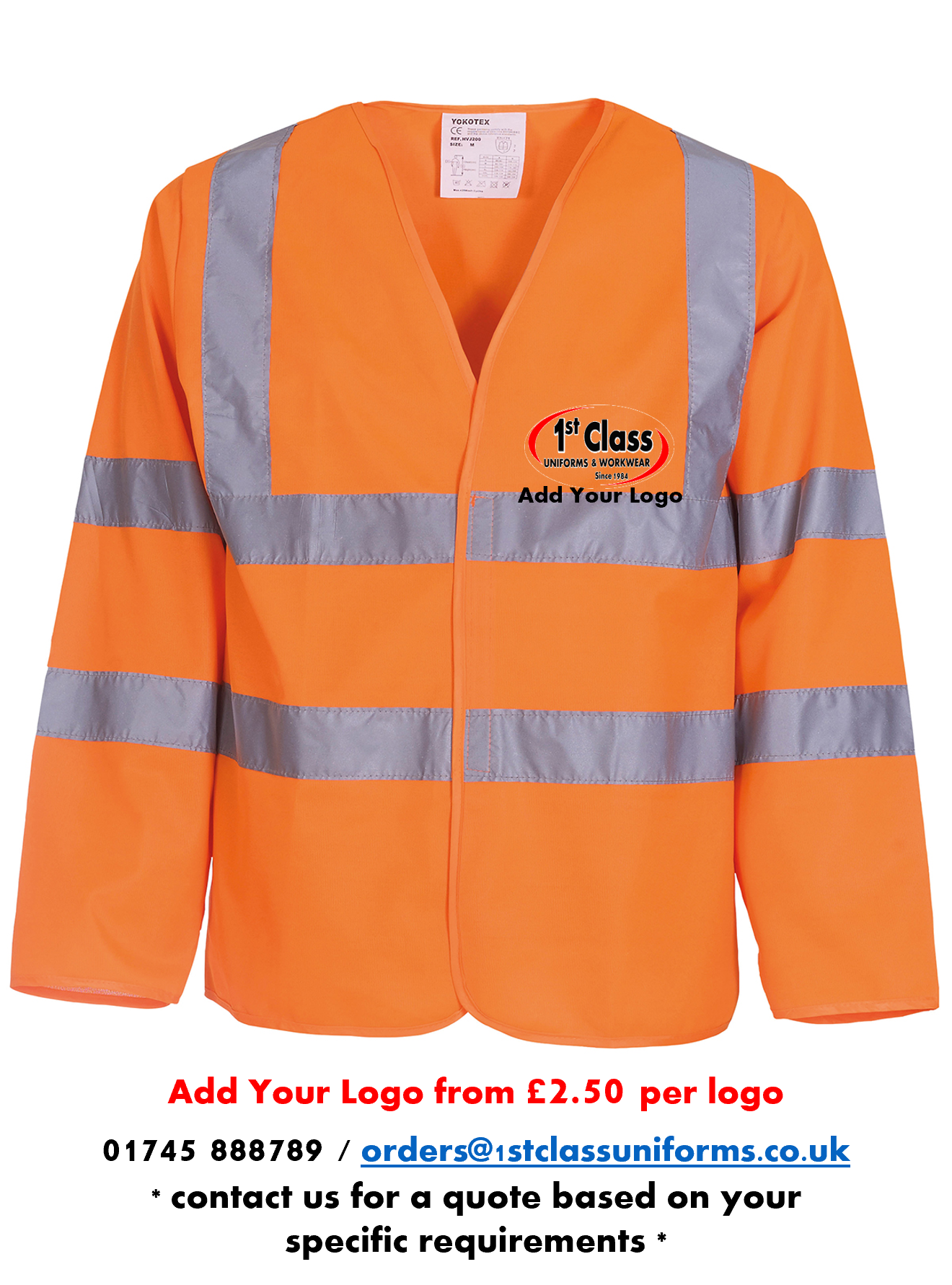 YOKO HVJ200 Hi-Vis Long Sleeved Waistcoat