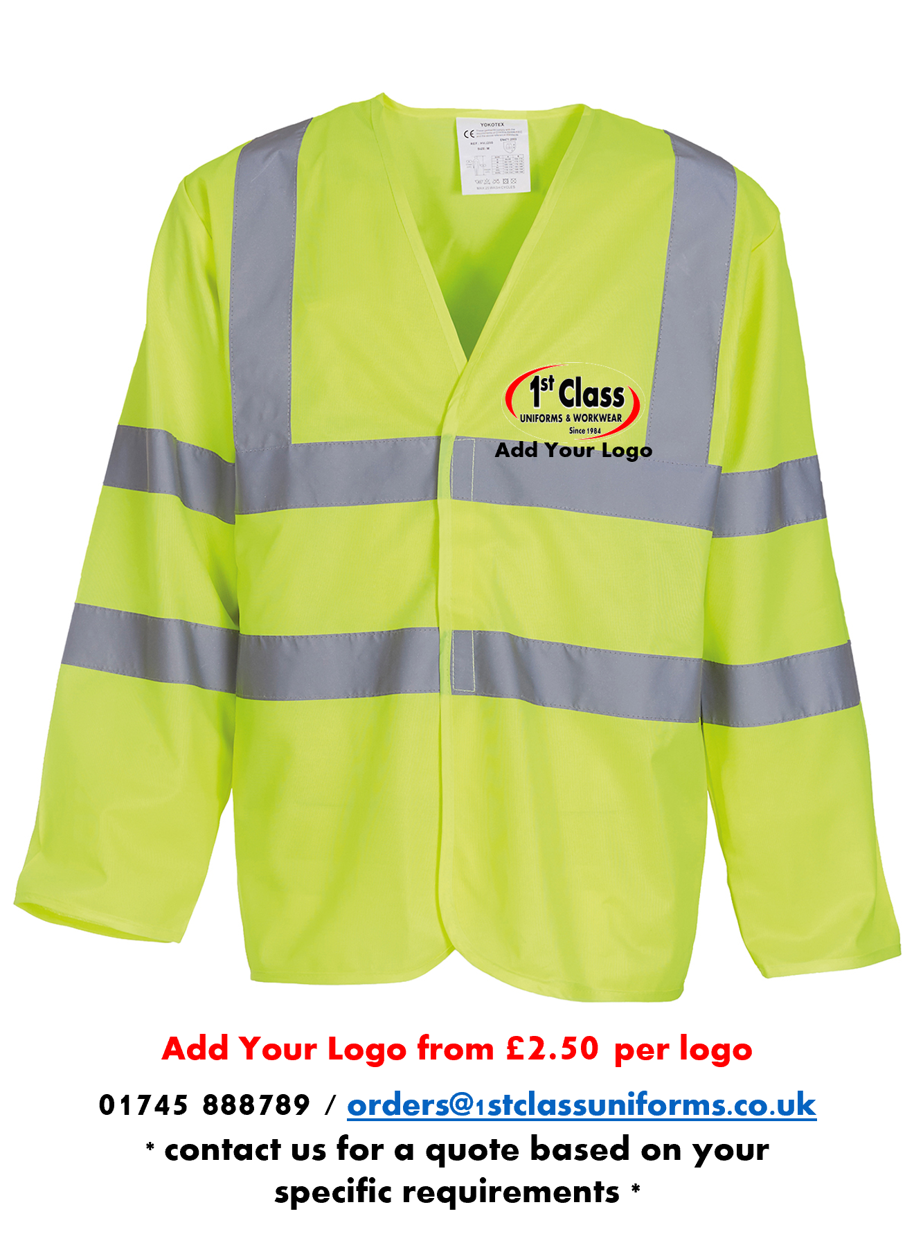 YOKO HVJ200 Hi-Vis Long Sleeved Waistcoat