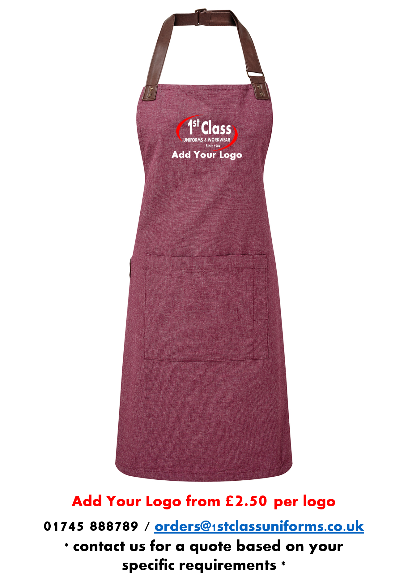 Premier PR144 Oxford Cotton Bib Apron with Pocket