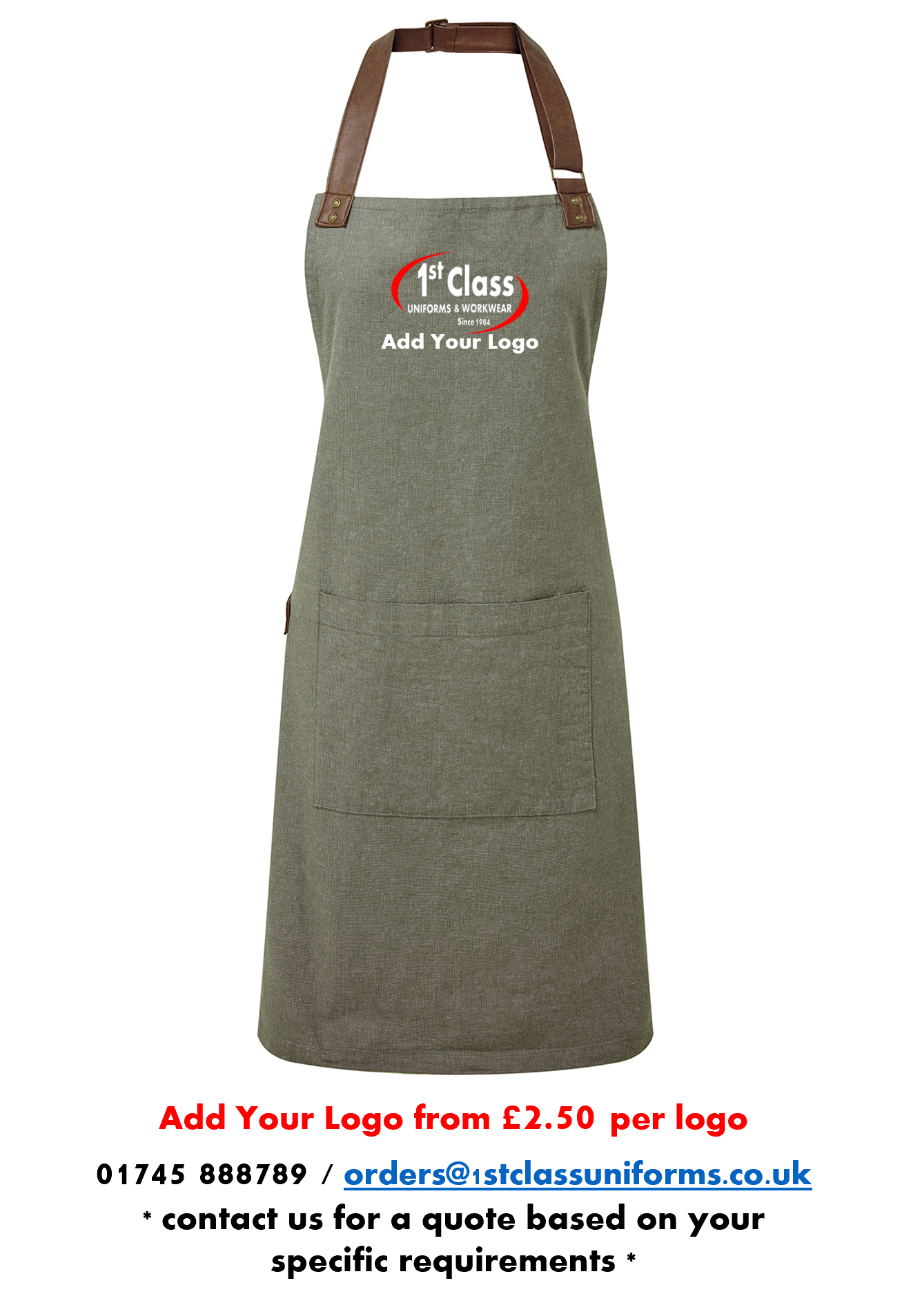 Premier PR144 Oxford Cotton Bib Apron with Pocket
