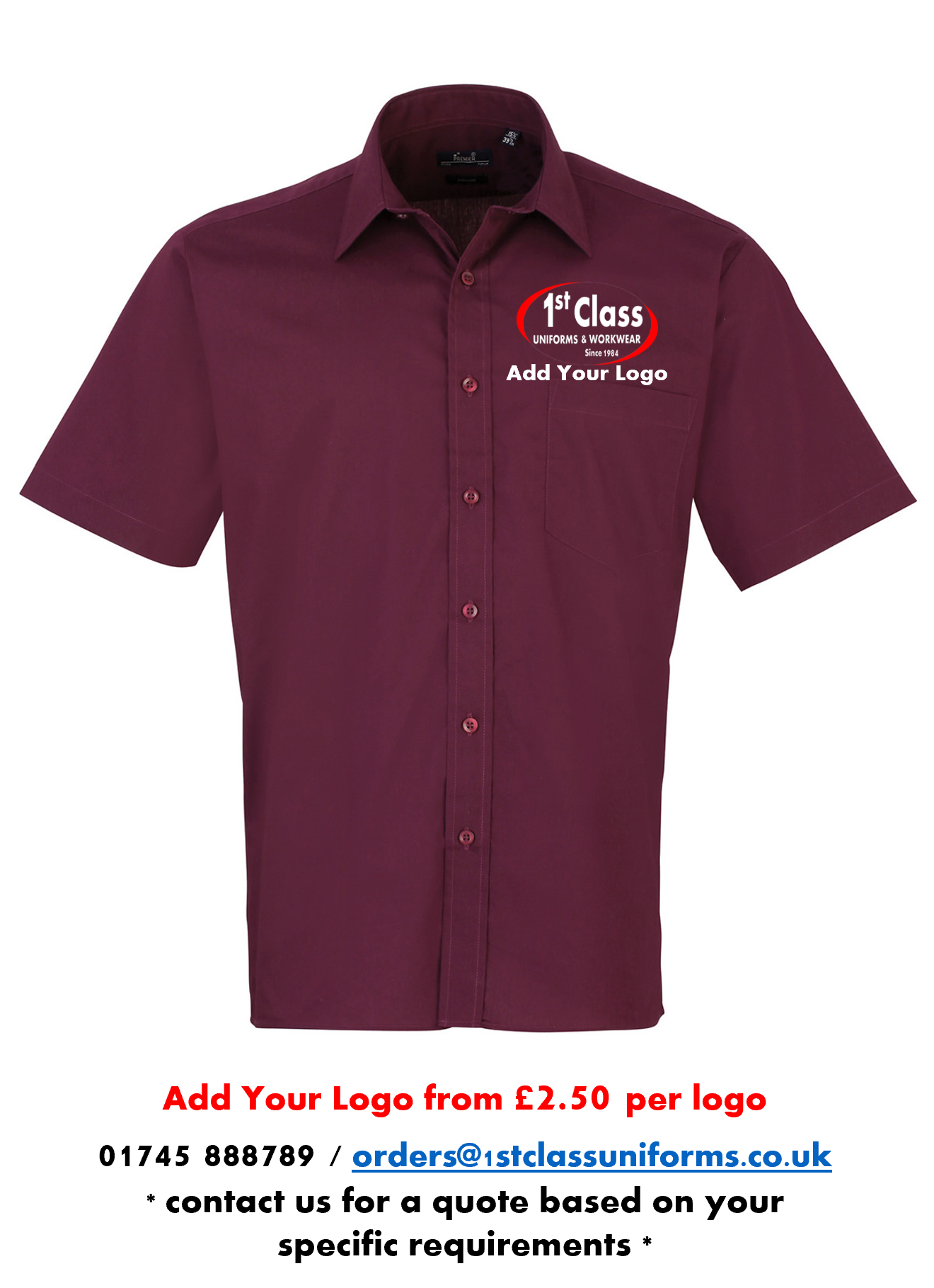 Premier PR202 Poplin Short Sleeve Shirt