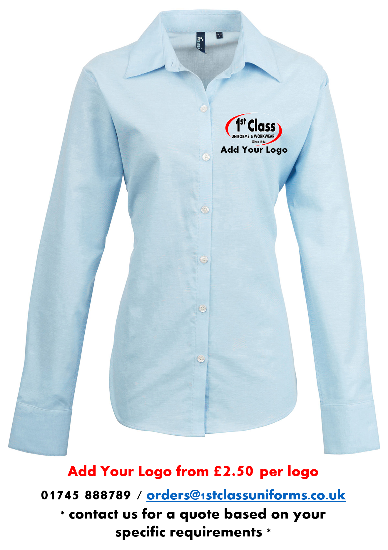 Premier PR334 Signature Oxford Long Sleeve Blouse