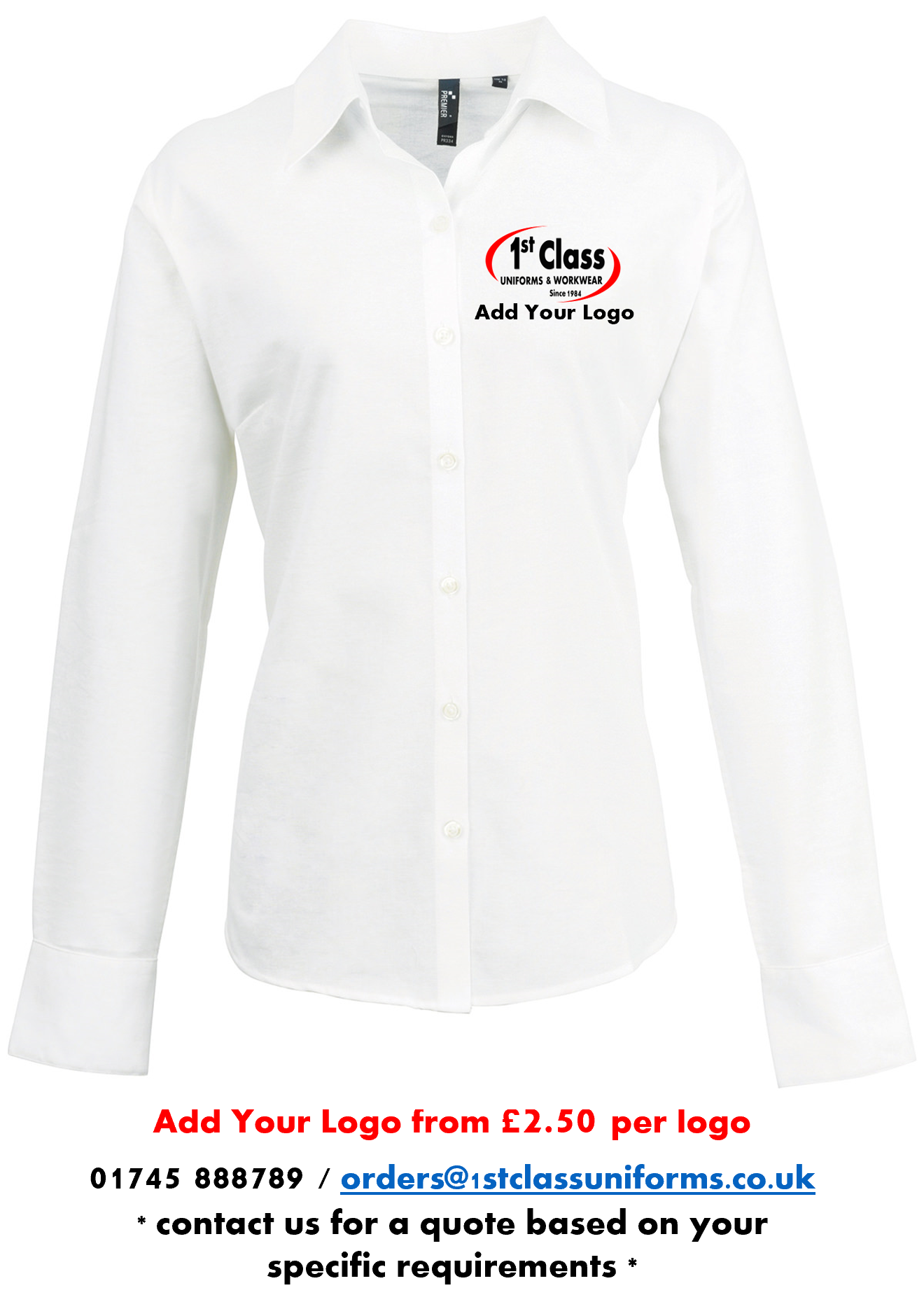 Premier PR334 Signature Oxford Long Sleeve Blouse