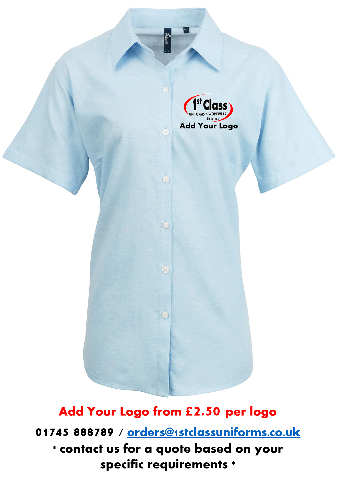 Premier PR336 Signature Oxford Short Sleeve Blouse