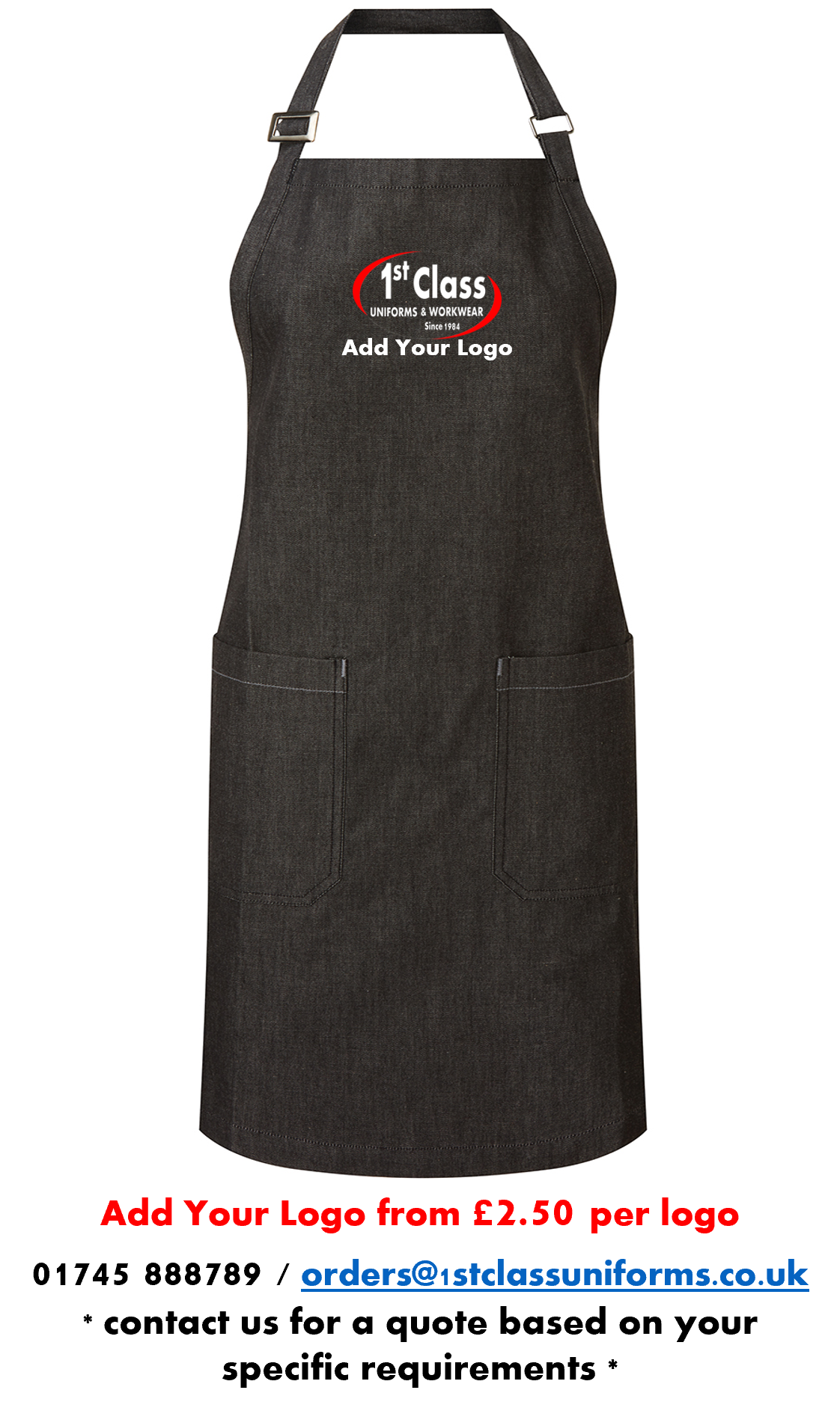 Premier PR113 100% Organic Cotton Denim Apron with Pockets