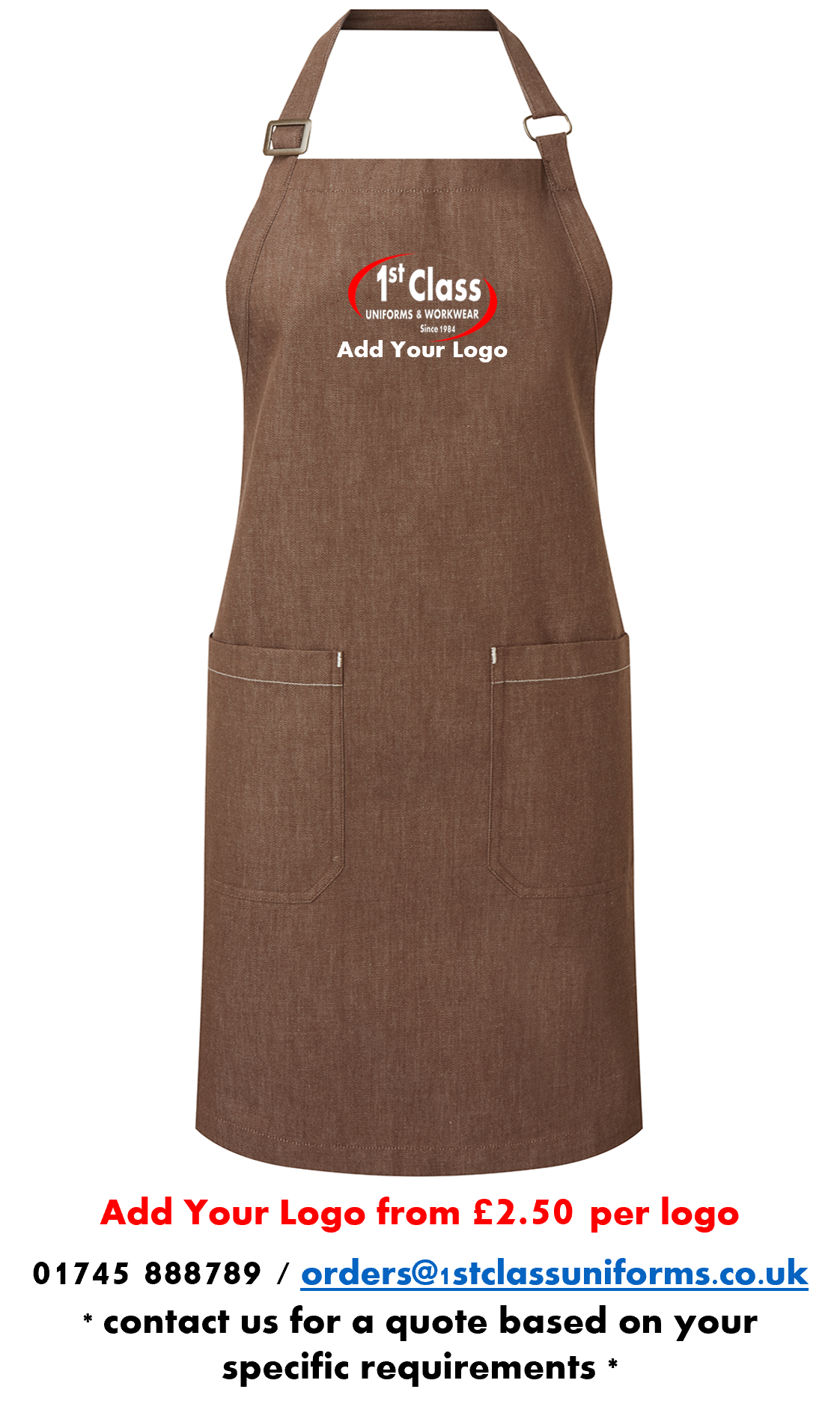 Premier PR113 100% Organic Cotton Denim Apron with Pockets
