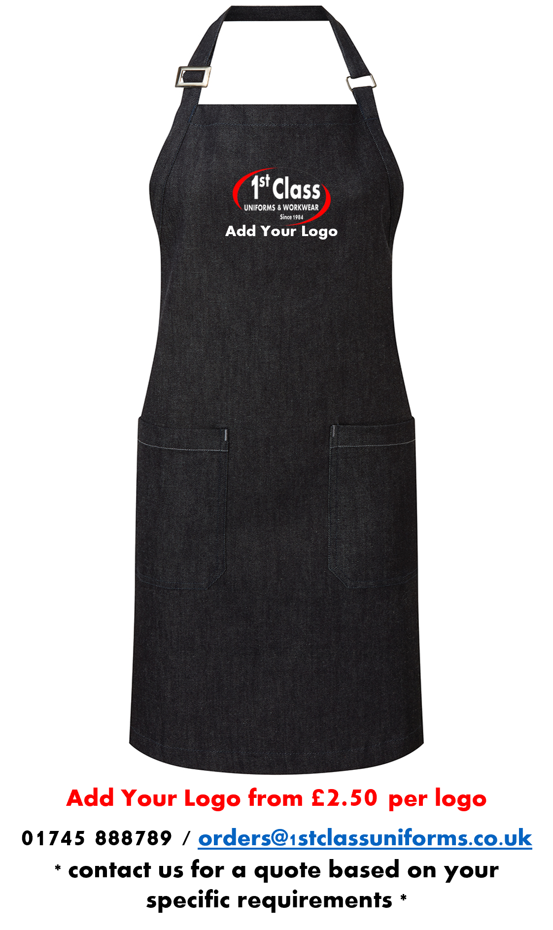 Premier PR113 100% Organic Cotton Denim Apron with Pockets