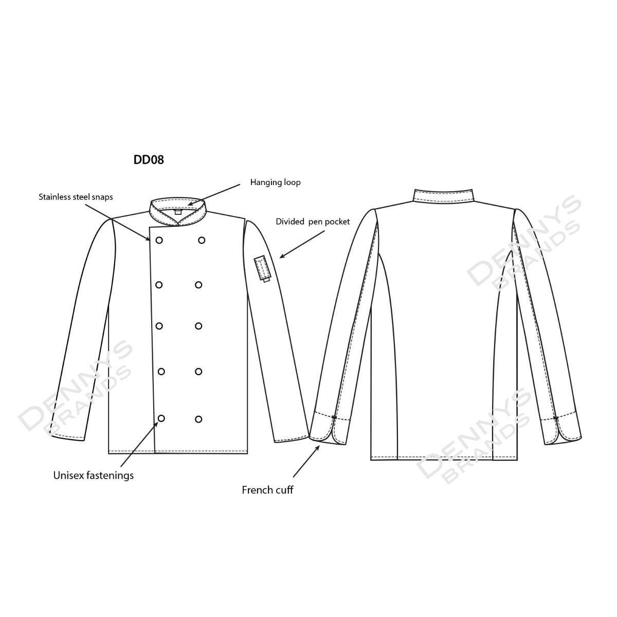 Dennys DD08L Long Sleeve Chefs Jacket