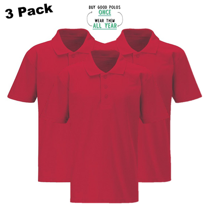 Pack of 3 - Polo Shirts - Red - (Non-Embroidered)