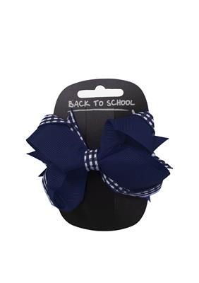 Gingham Style Bow - Hair Accessory - Navy