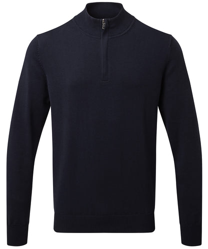 AQ048 Men's cotton blend ¼ zip sweater