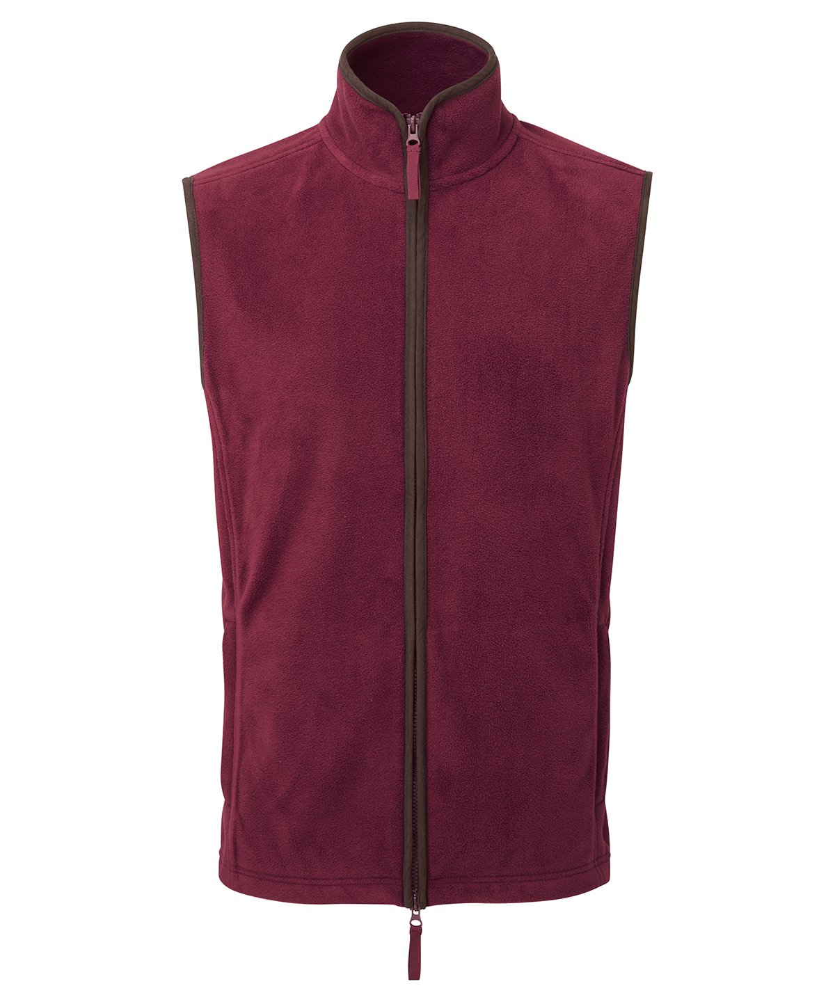 PR803 Artisan fleece gilet in Burgundy with contrast trim and full-length two-way zipper for professional hospitality workwear.