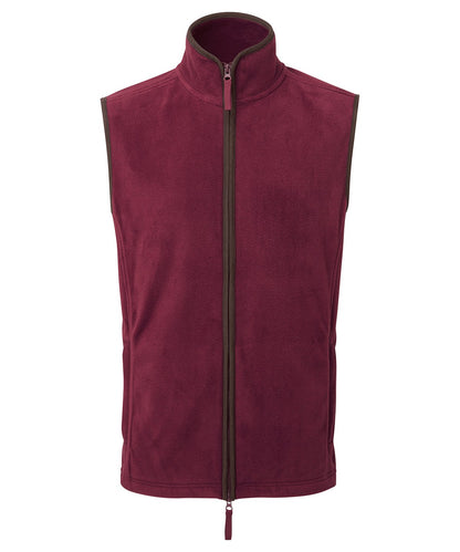 PR803 Artisan fleece gilet in Burgundy with contrast trim and full-length two-way zipper for professional hospitality workwear.