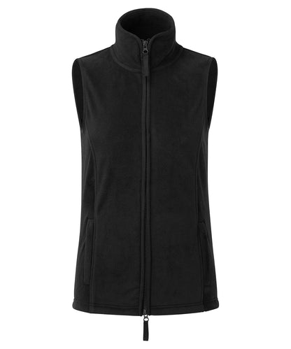 Women's PR804 artisan fleece gilet in Black with tailored curved hem and Black trim for professional hospitality uniforms