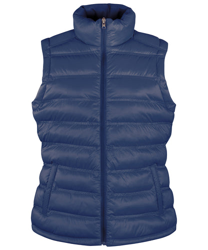 Women’s R193F Ice Bird padded gilet in Navy showing the horizontal quilting and flattering tailored fit.