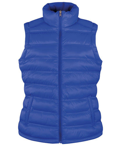 Women’s R193F Ice Bird padded gilet in Royal showing the horizontal quilting and flattering tailored fit.
