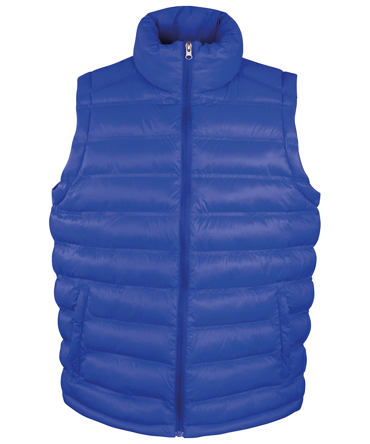 R193M Ice Bird padded gilet in Royal featuring a horizontal quilted design and full-zip front for outdoor warmth.