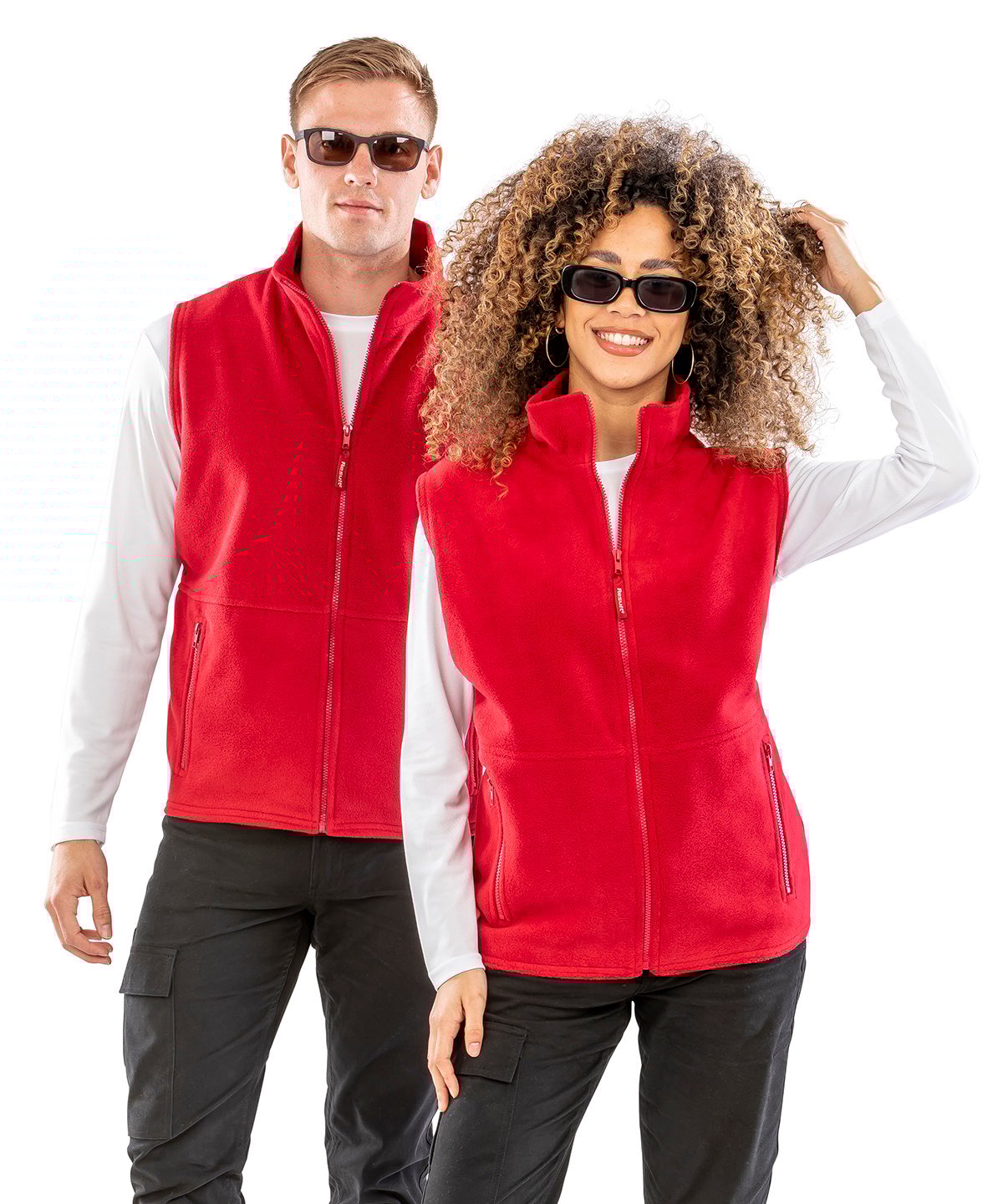 Models wearing the RE37A PolarTherm™ gilet as a heavy-duty outer layer, demonstrating the easy-wear fit and professional thermal insulation.