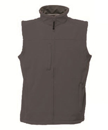 RG154 Flux softshell bodywarmer in Seal Grey showing the smooth 3-layer technical fabric and full-zip front.