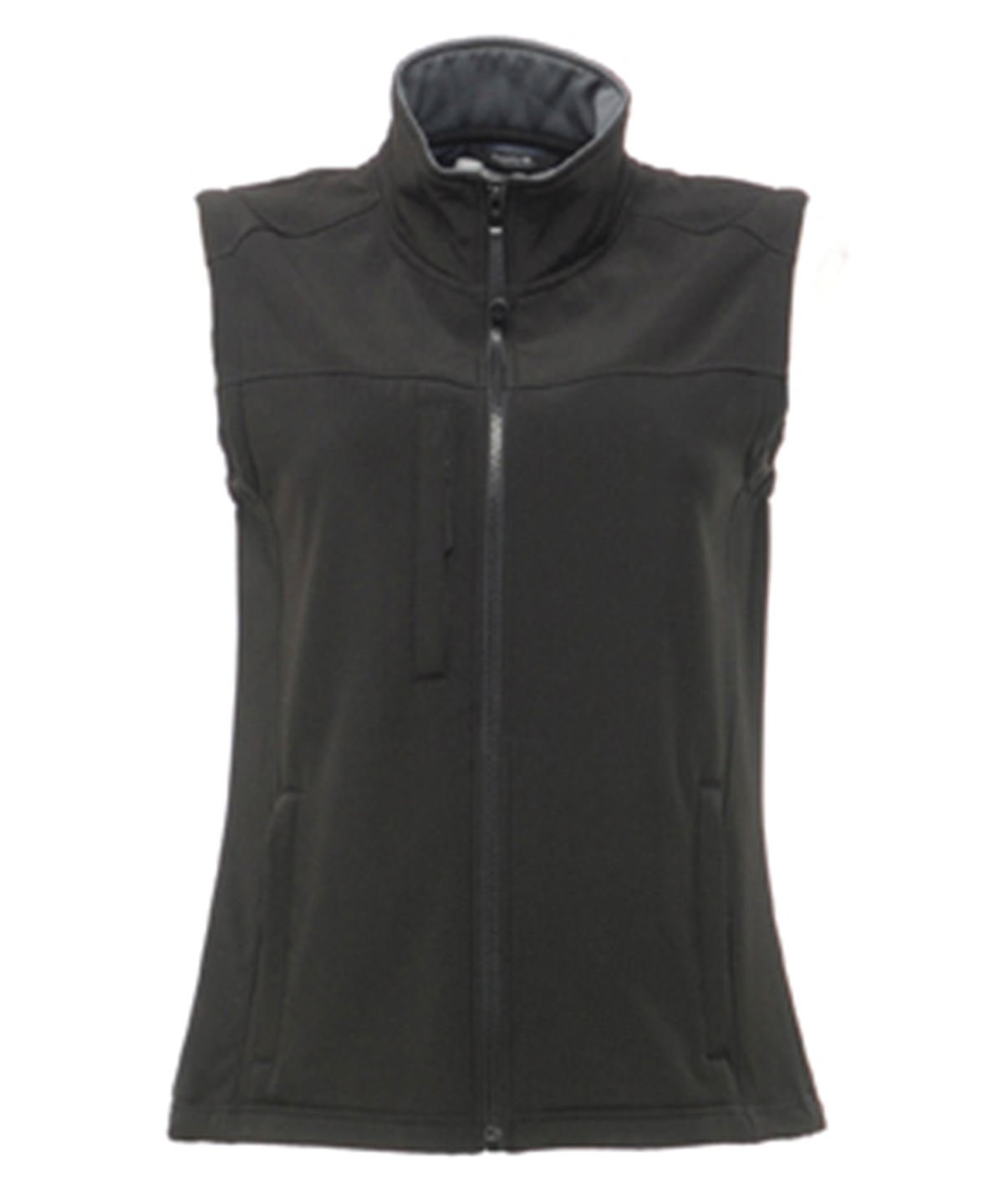 Women’s RG155 Flux softshell gilet in Black showing the 3-layer technical fabric and tailored feminine cut.