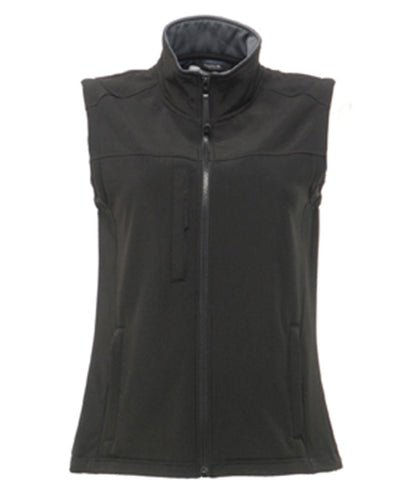 Women’s RG155 Flux softshell gilet in Black showing the 3-layer technical fabric and tailored feminine cut.