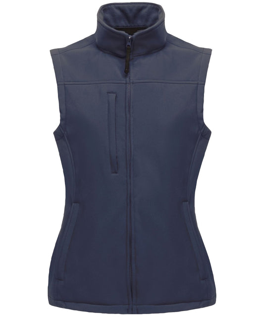 Women’s RG155 Flux softshell gilet in Navy showing the 3-layer technical fabric and tailored feminine cut.