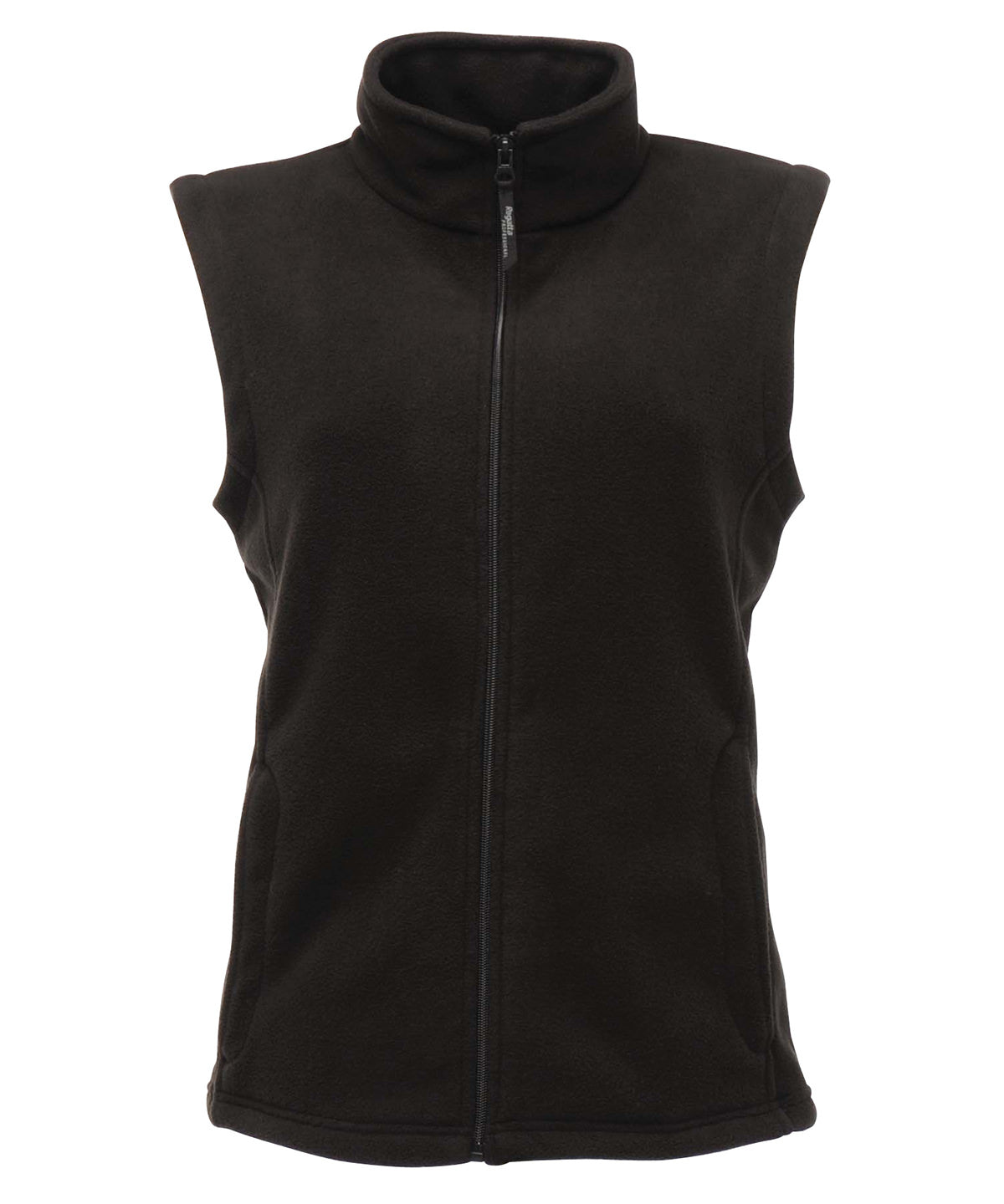 Women's RG186 microfleece bodywarmer in Black showing the flattering shaped fit and full-zip front.