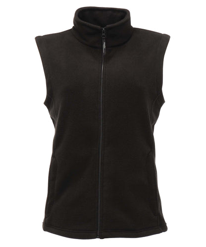 Women's RG186 microfleece bodywarmer in Black showing the flattering shaped fit and full-zip front.