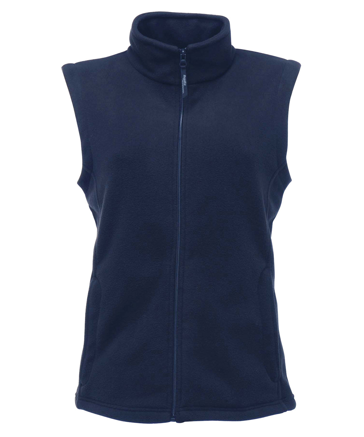 Women's RG186 microfleece bodywarmer in Navy showing the flattering shaped fit and full-zip front.