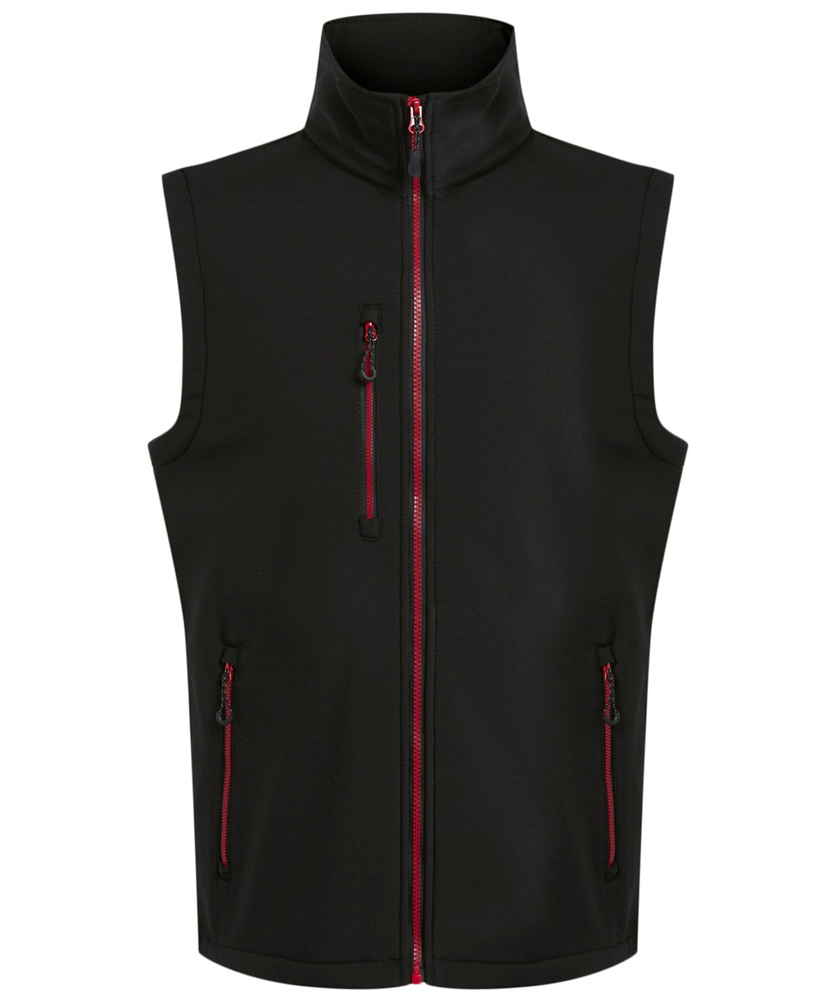 RG595 Navigate 2-layer softshell bodywarmer in Black/Red showing the sleek woven fabric and athletic fit.
