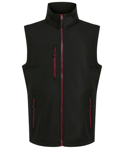 RG595 Navigate 2-layer softshell bodywarmer in Black/Red showing the sleek woven fabric and athletic fit.