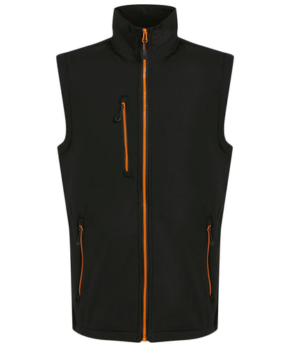 RG595 Navigate 2-layer softshell bodywarmer in Black/Orange showing the sleek woven fabric and athletic fit.