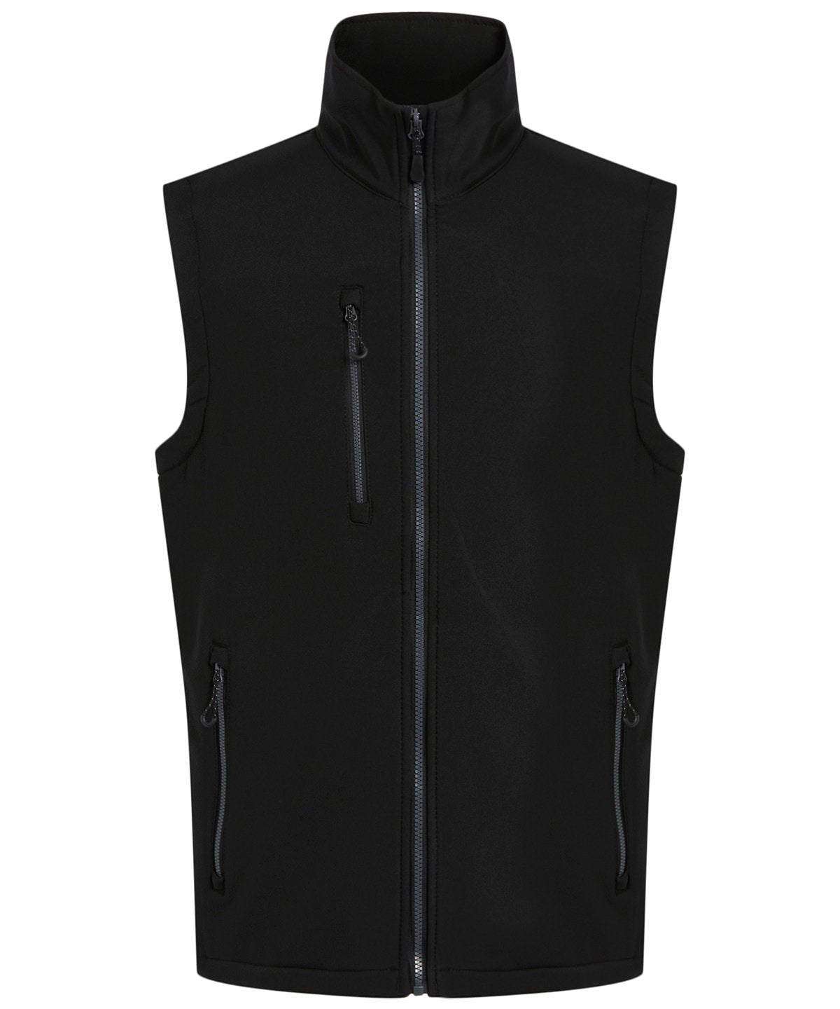 RG595 Navigate 2-layer softshell bodywarmer in Black/Seal showing the sleek woven fabric and athletic fit.