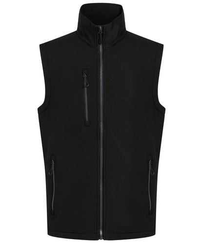 RG595 Navigate 2-layer softshell bodywarmer in Black/Seal showing the sleek woven fabric and athletic fit.