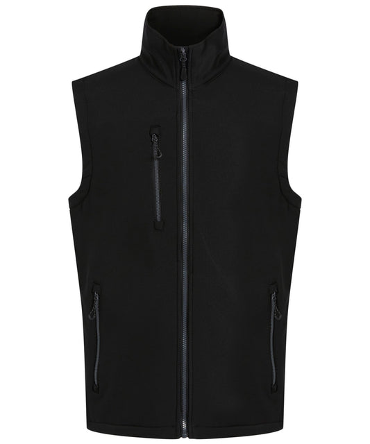 RG595 Navigate 2-layer softshell bodywarmer in Black/Seal showing the sleek woven fabric and athletic fit.