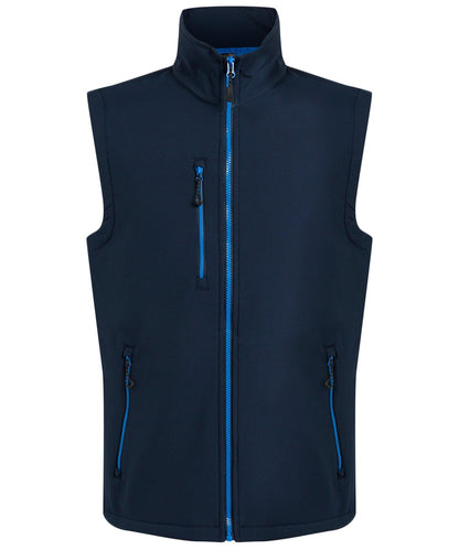 RG595 Navigate 2-layer softshell bodywarmer in Navy/French Blue showing the sleek woven fabric and athletic fit.