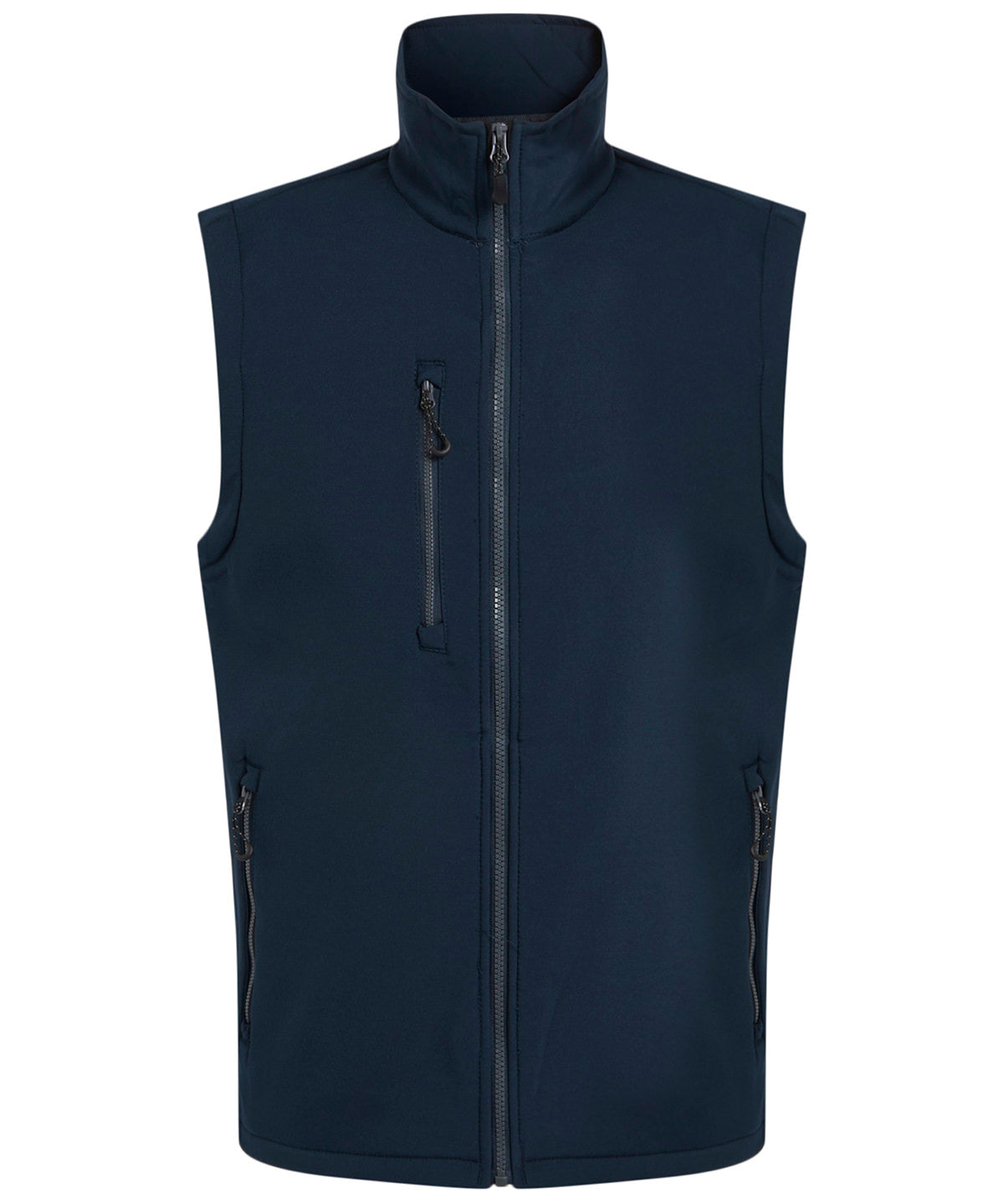 RG595 Navigate 2-layer softshell bodywarmer in Navy/Seal showing the sleek woven fabric and athletic fit