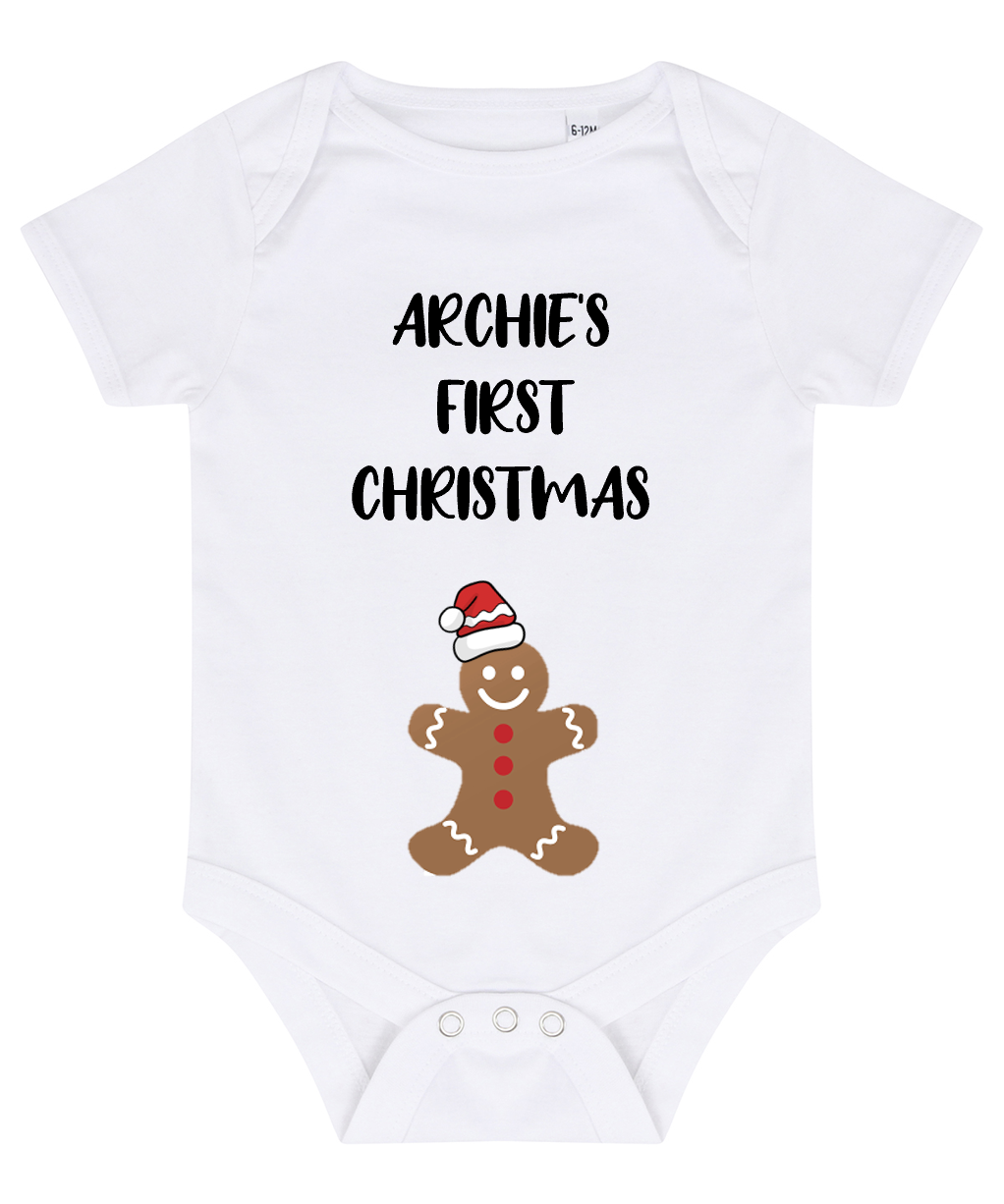 Personalised Christmas Baby Vest - White - Gingerbread Man