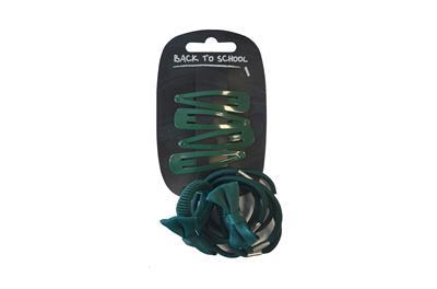 Bow Clips & Bobbles - Hair Accessories Set - Bottle Green