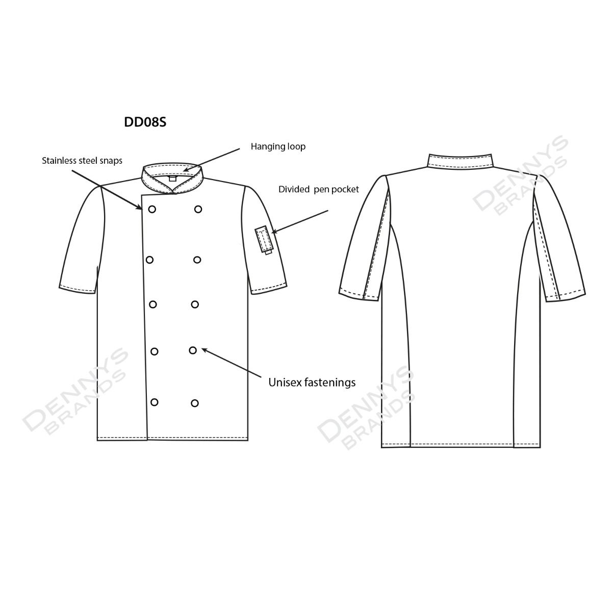 Dennys DD08S Short Sleeve Chefs Jacket